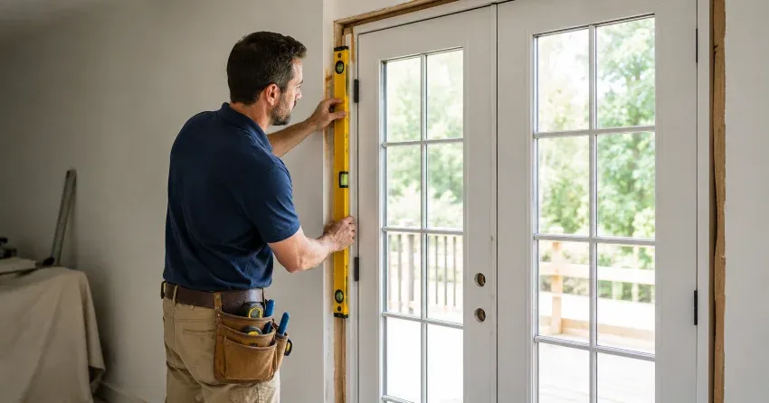 newly installed French doors with divided glass panes in Scott, Milton