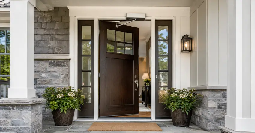 residential automatic door opener installed on exterior entry door in Coates, Milton