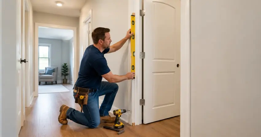 technician installing a pre-hung interior door in a home hallway Willmott, Milton