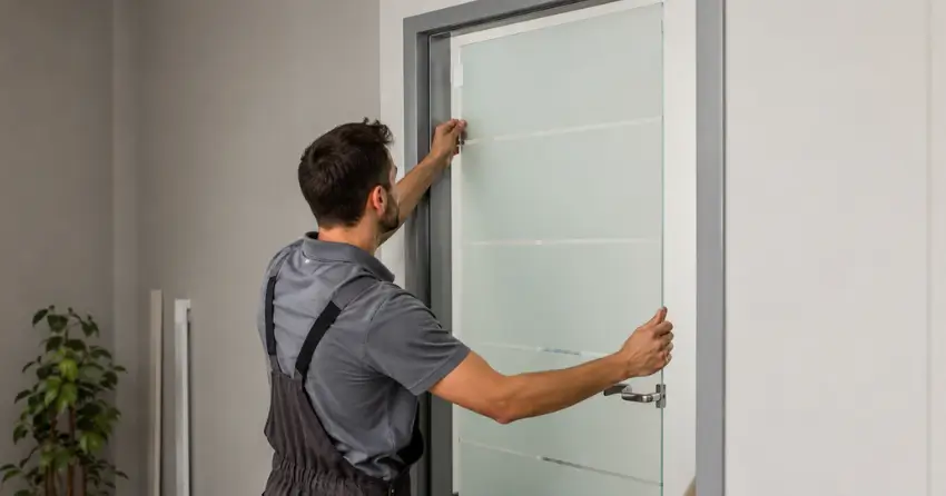 frosted glass interior door panel installation in Ash, Milton