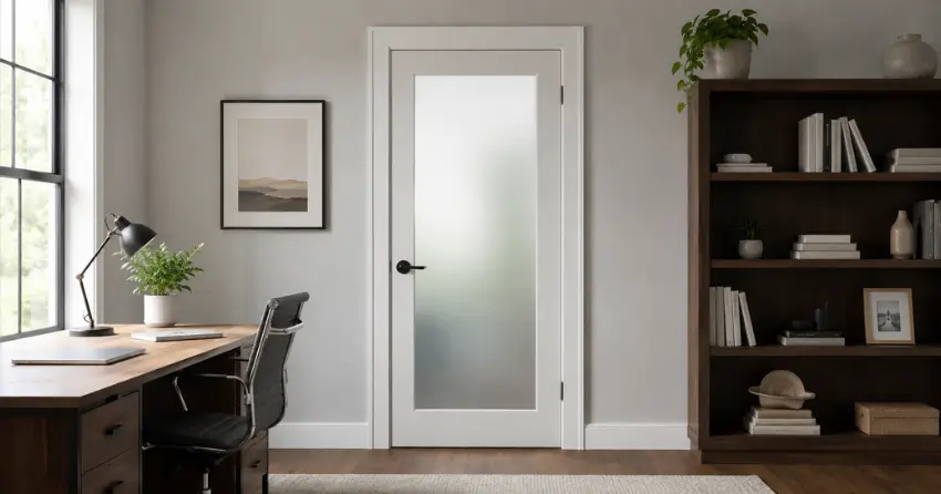 frosted interior door installed in home office in Valleyview, Milton