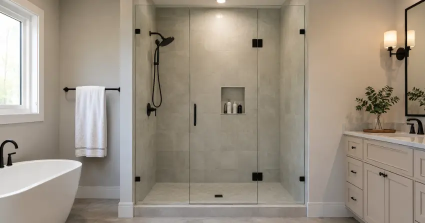 new frameless glass shower door installed in Moffat, Milton